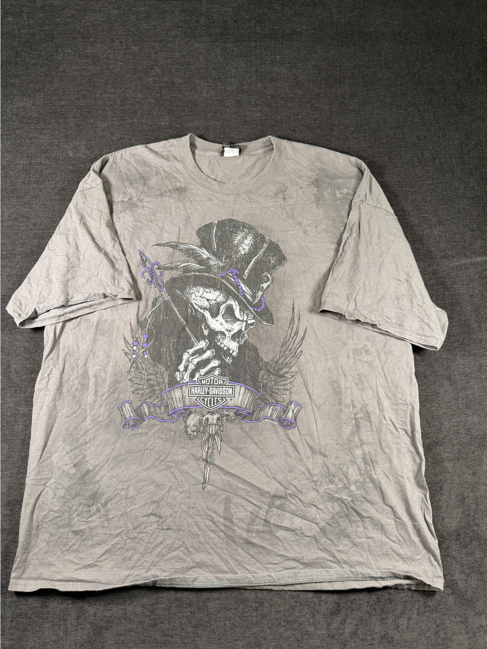 Harley-Davidson Voodoo Skull Graphic T-Shirt 3XL Gray Cotton
